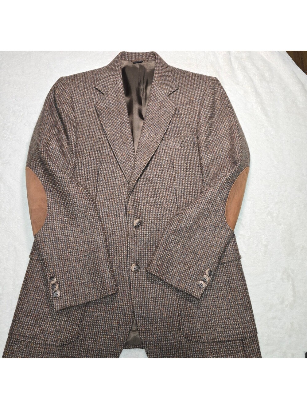 Vtg Imperial Haggar Tweed Blazer 38R Pure Wool Sport Coat Elbow Patches Brown
